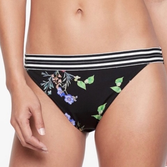 Athleta Other - Athleta Black Floral Bikini Bottom with Striped Waistband